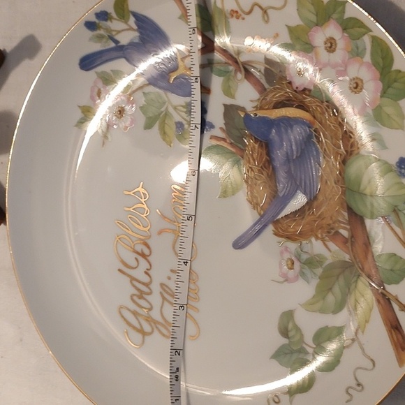 Vintage Decorative Hand Crafted Plate with Bluebirds and Floral Design - Picture 2 of 5